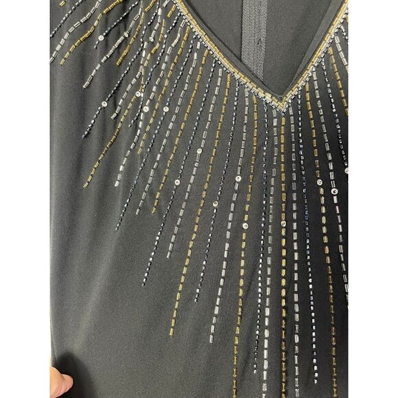 Vintage Ricki Lang Nuit Womens V-Neck Beaded Sequin Bodice Dress Black Sz 8 - Picture 3 of 9